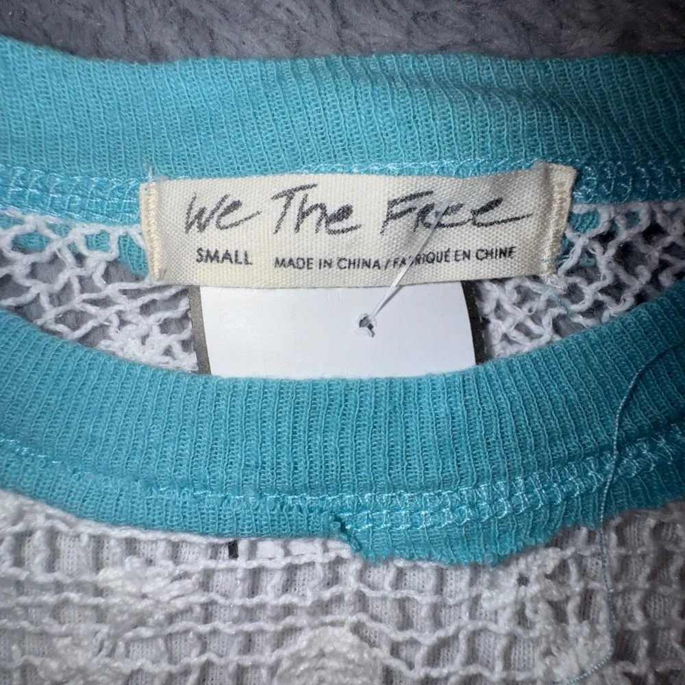 We The Free People Boho Lace Yoke Linen Swing Top Puff Sleeve Shirt Womens Small
